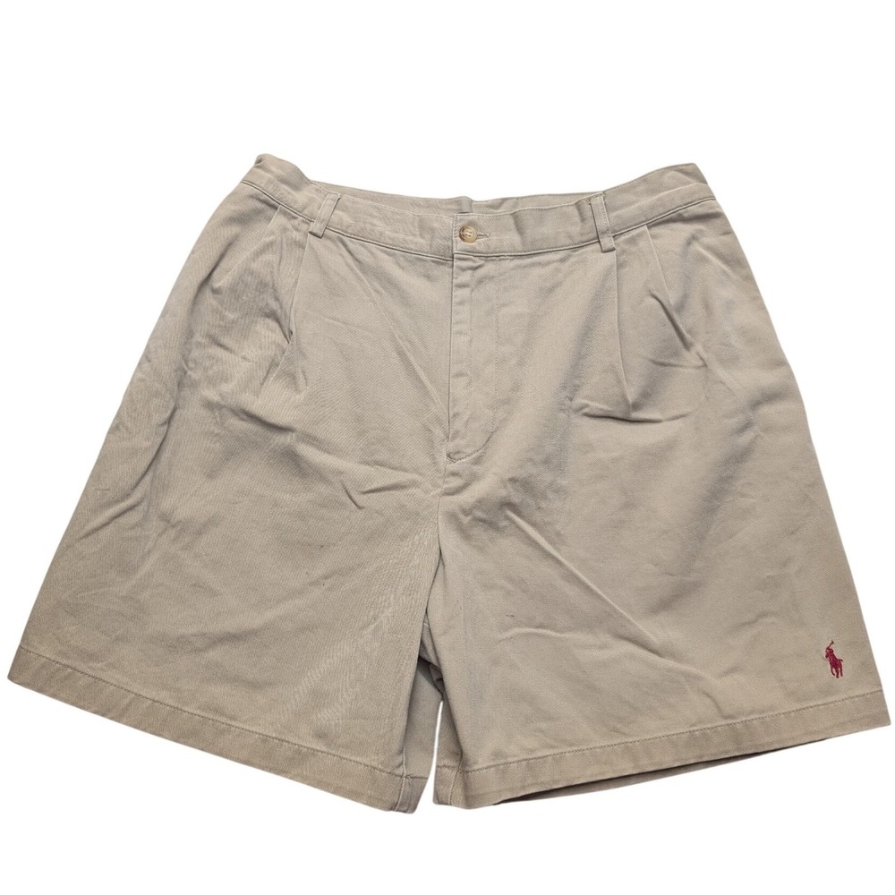 Y2K Ralph Lauren Sport Pleated Chino Shorts Womens 12 Tan Khaki High Rise Cotton